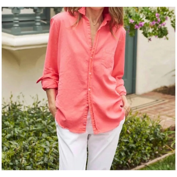 Frank & Eileen Tops - Frank and Eileen Orange Melon Barry Organic Cotton Shirt Blouse Pocket, Size L